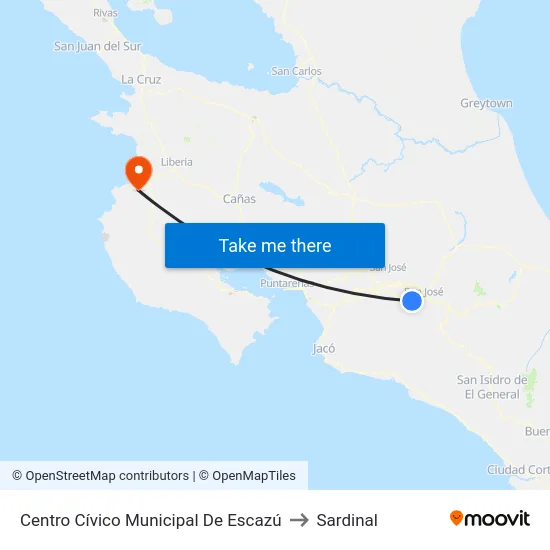 Centro Cívico Municipal De Escazú to Sardinal map