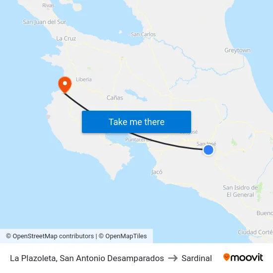 La Plazoleta, San Antonio Desamparados to Sardinal map