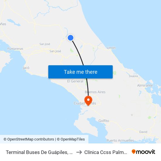 Terminal Buses De Guápiles, Pococí to Clínica Ccss Palmar Sur map