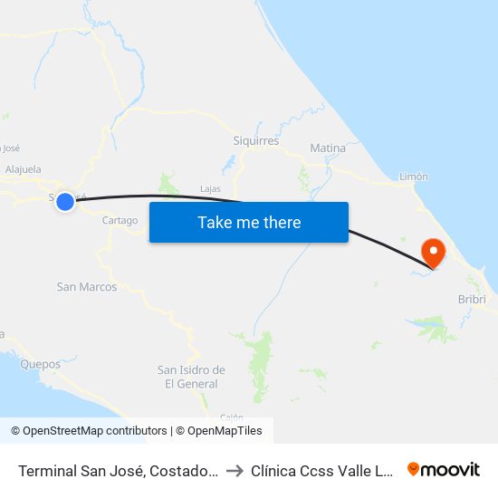 Terminal San José, Costado Sur Mercado La Coca Cola to Clínica Ccss Valle La Estrella - La Fortuna map