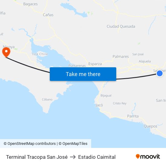 Terminal Tracopa San José to Estadio Caimital map