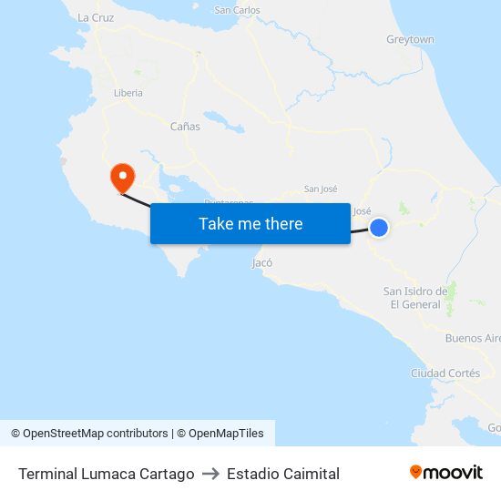 Terminal Lumaca Cartago to Estadio Caimital map