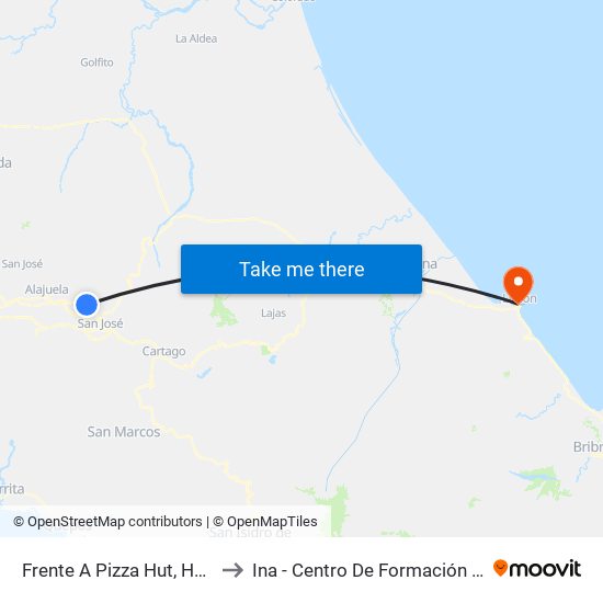 Frente A Pizza Hut, Heredia to Ina - Centro De Formación Limón map