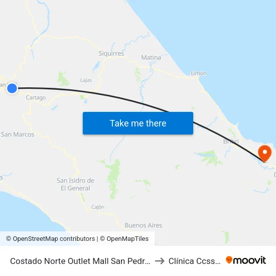 Costado Norte Outlet Mall San Pedro, Montes De Oca to Clínica Ccss Sixaola map