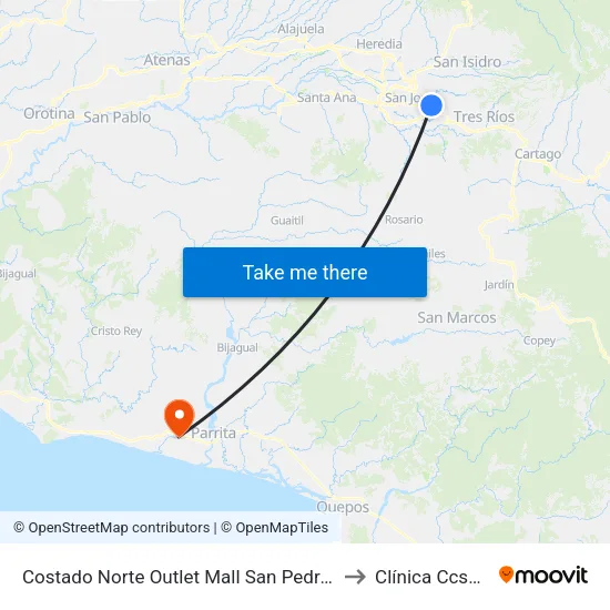 Costado Norte Outlet Mall San Pedro, Montes De Oca to Clínica Ccss Parrita map