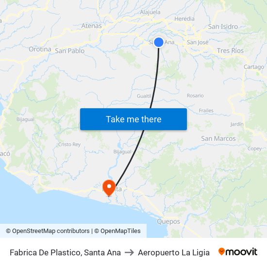 Fabrica De Plastico, Santa Ana to Aeropuerto La Ligia map