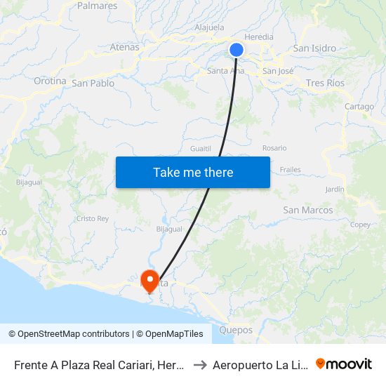 Frente A Plaza Real Cariari, Heredia to Aeropuerto La Ligia map
