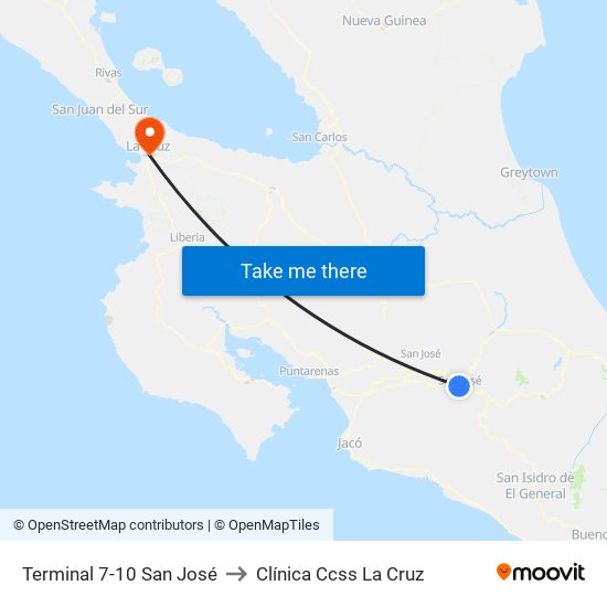 Terminal 7-10 San José to Clínica Ccss La Cruz map