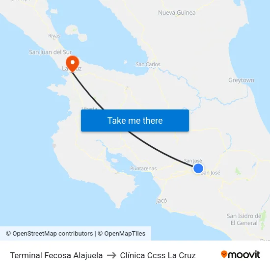 Terminal Fecosa Alajuela to Clínica Ccss La Cruz map