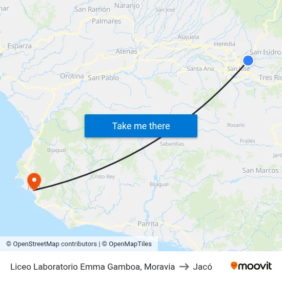 Liceo Laboratorio Emma Gamboa, Moravia to Jacó map