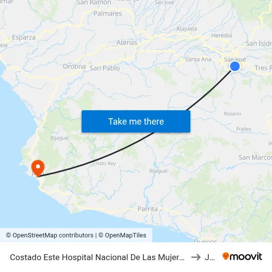 Costado Este Hospital Nacional De Las Mujeres, Carit San José to Jacó map
