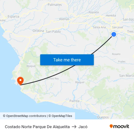 Costado Norte Parque De Alajuelita to Jacó map