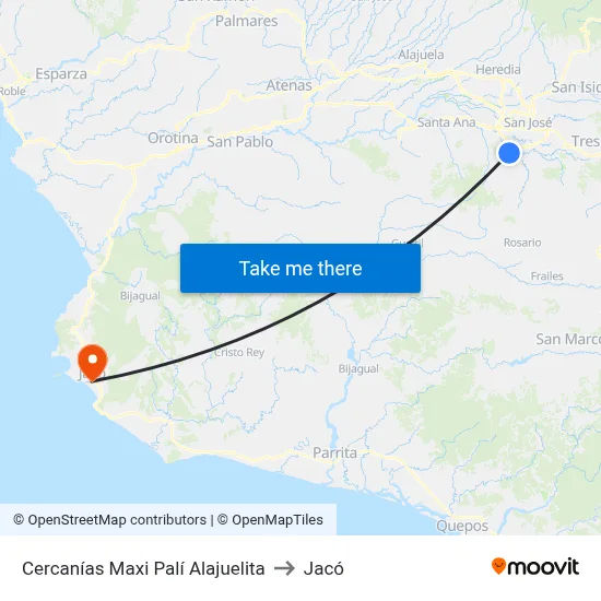 Cercanías Maxi Palí Alajuelita to Jacó map