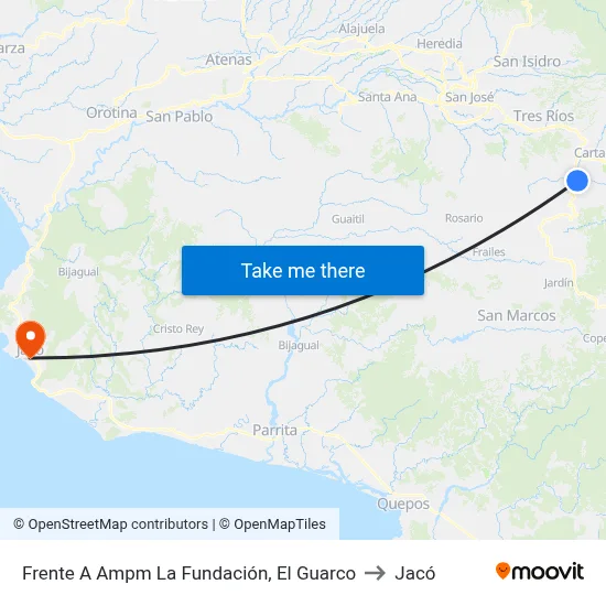 Frente A Ampm La Fundación, El Guarco to Jacó map