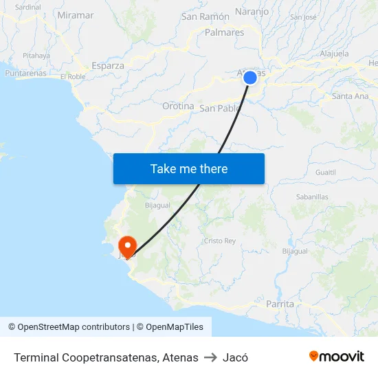 Terminal Coopetransatenas, Atenas to Jacó map