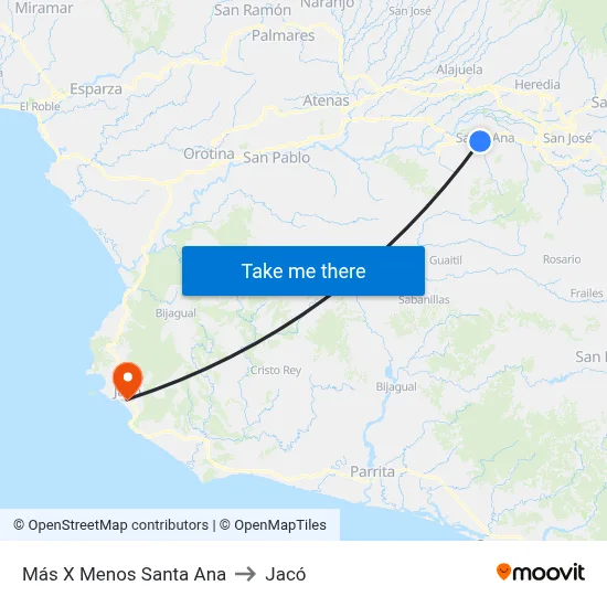 Más X Menos Santa Ana to Jacó map