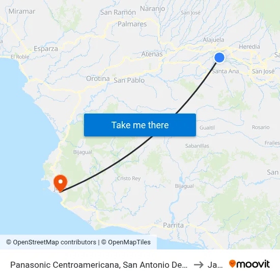 Panasonic Centroamericana, San Antonio De Belén to Jacó map