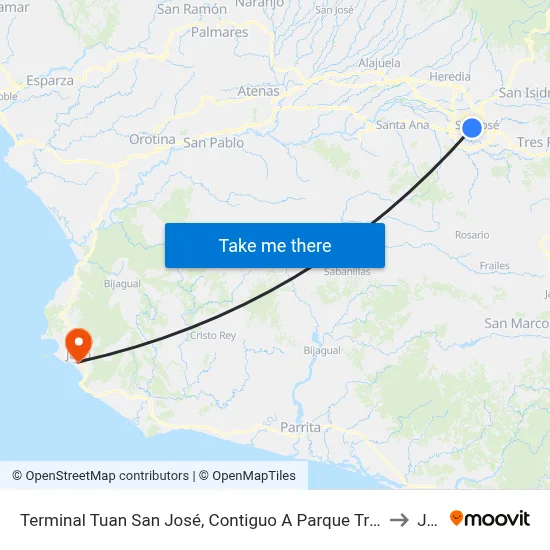 Terminal Tuan San José, Contiguo A Parque Triangular Juan Santamaría to Jacó map