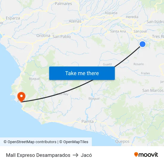 Mall Expreso Desamparados to Jacó map