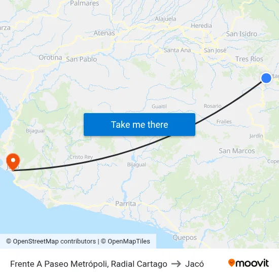 Frente A Paseo Metrópoli, Radial Cartago to Jacó map