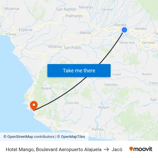 Hotel Mango, Boulevard Aeropuerto Alajuela to Jacó map