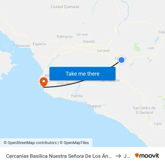 Cercanías Basílica Nuestra Señora De Los Ángeles, Cartago to Jacó map