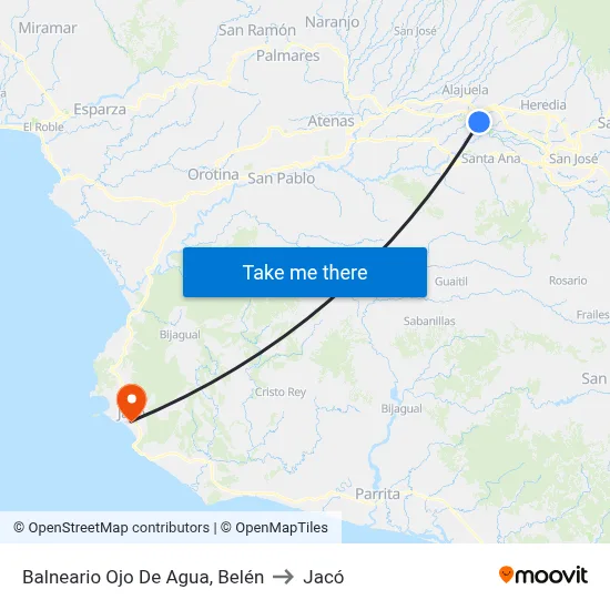 Balneario Ojo De Agua, Belén to Jacó map