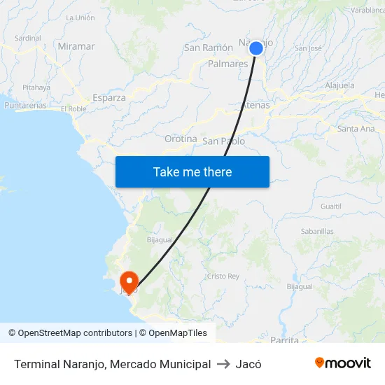 Terminal Naranjo, Mercado Municipal to Jacó map