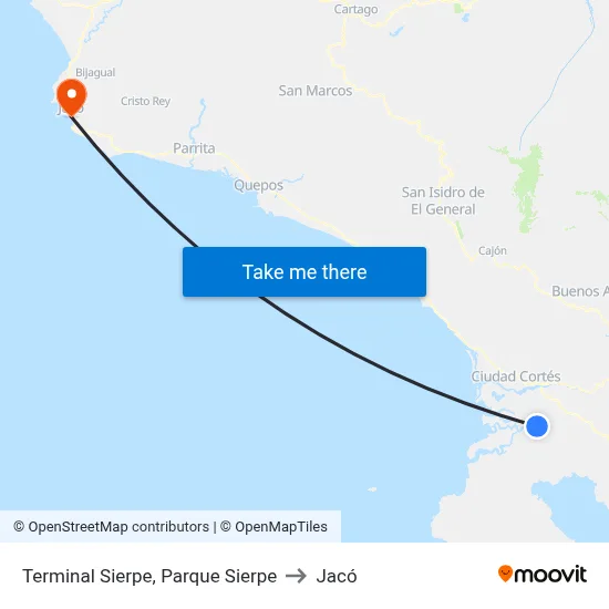 Terminal Sierpe, Parque Sierpe to Jacó map