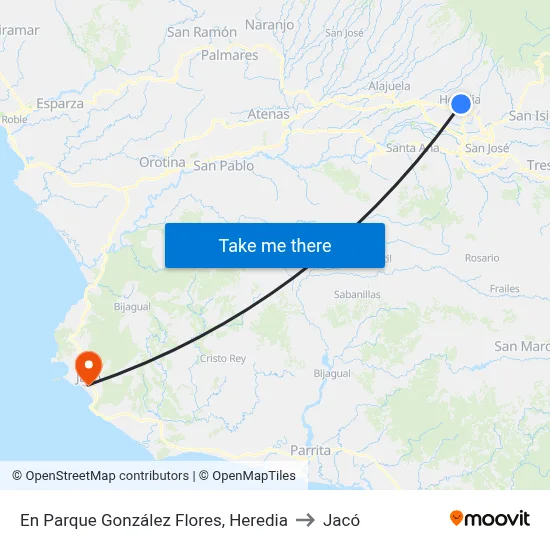 En Parque González Flores, Heredia to Jacó map
