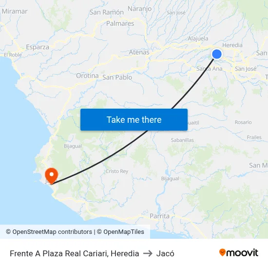 Frente A Plaza Real Cariari, Heredia to Jacó map