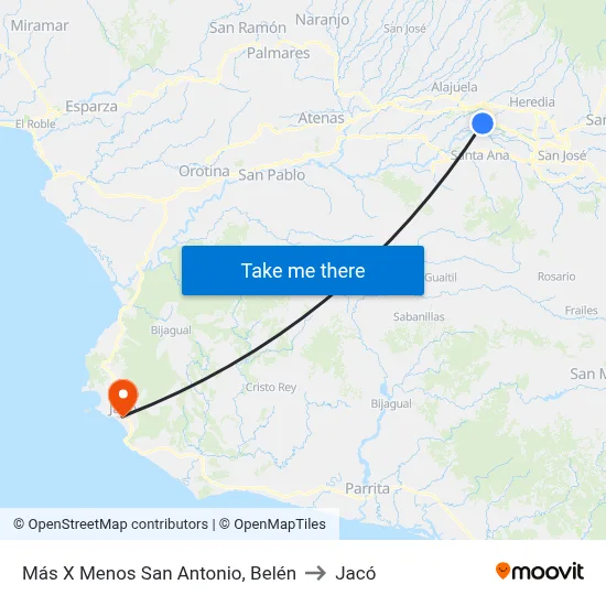 Más X Menos San Antonio, Belén to Jacó map