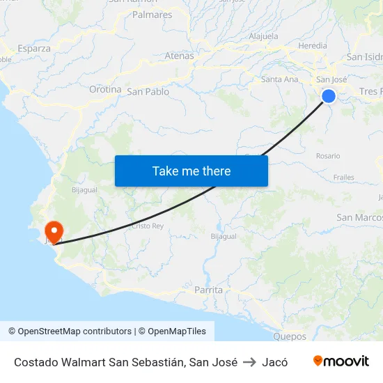 Costado Walmart San Sebastián, San José to Jacó map