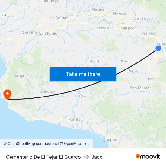 Cementerio De El Tejar El Guarco to Jacó map