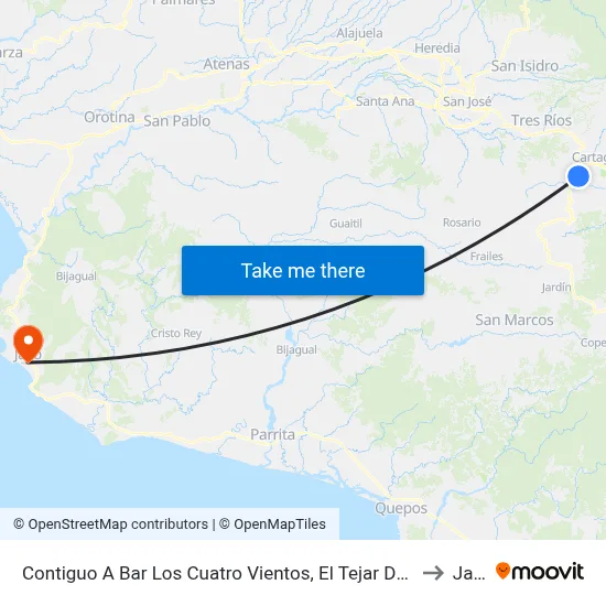 Contiguo A Bar Los Cuatro Vientos, El Tejar De El Guarco to Jacó map