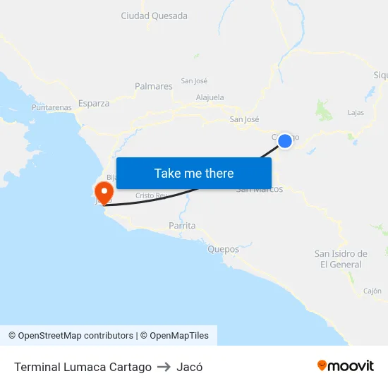 Terminal Lumaca Cartago to Jacó map