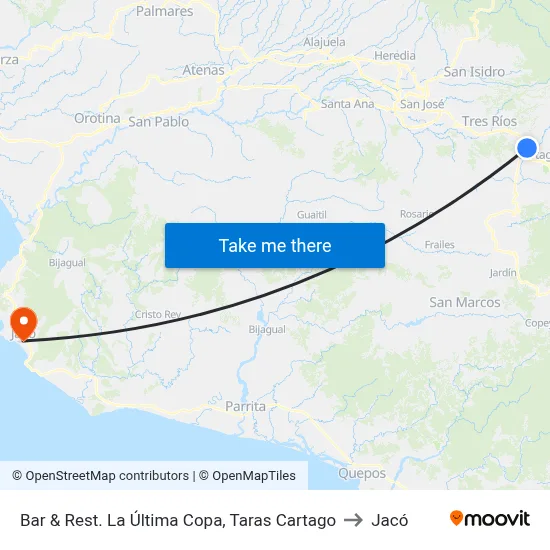 Bar & Rest. La Última Copa, Taras Cartago to Jacó map