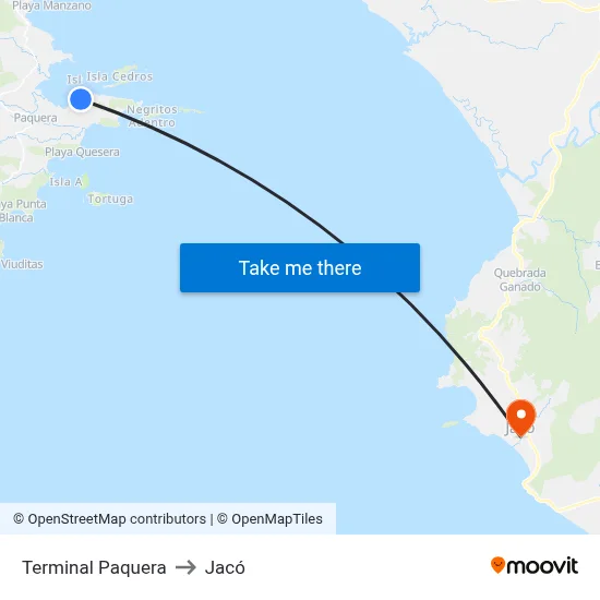 Terminal Paquera to Jacó map
