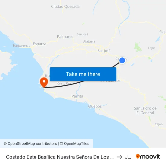 Costado Este Basílica Nuestra Señora De Los Ángeles, Cartago to Jacó map