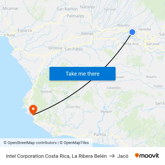 Intel Corporation Costa Rica, La Ribera Belén to Jacó map
