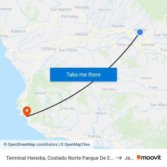 Terminal Heredia, Costado Norte Parque De El Carmén to Jacó map