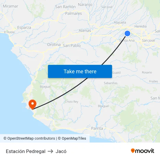 Estación Pedregal to Jacó map