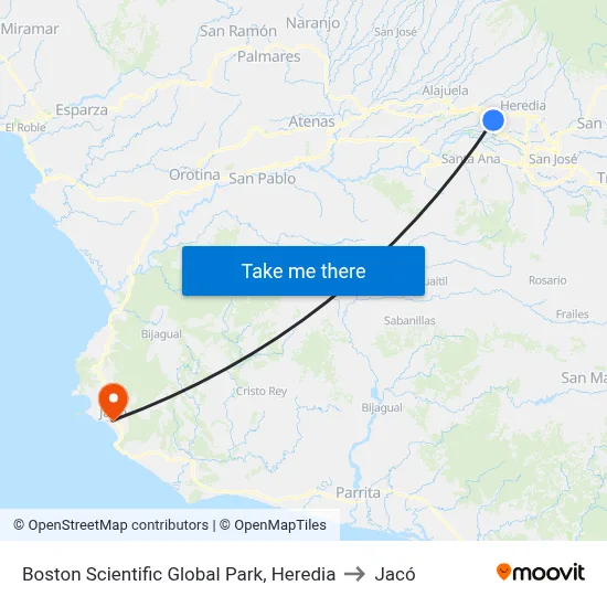 Boston Scientific Global Park, Heredia to Jacó map