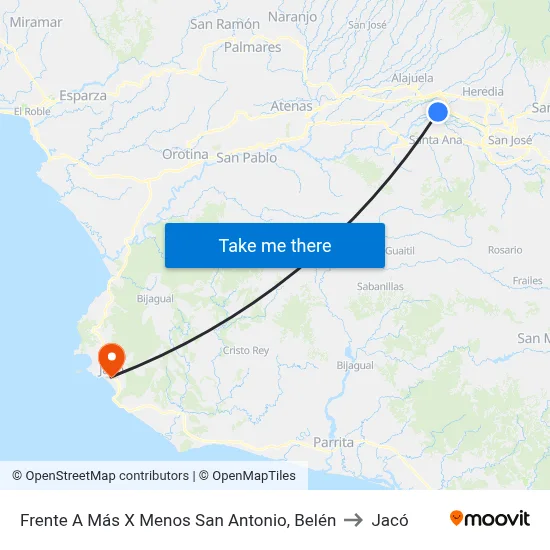 Frente A Más X Menos San Antonio, Belén to Jacó map