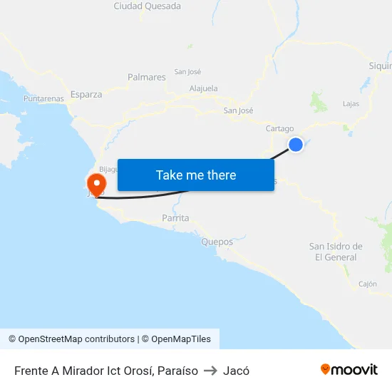 Frente A Mirador Ict Orosí, Paraíso to Jacó map