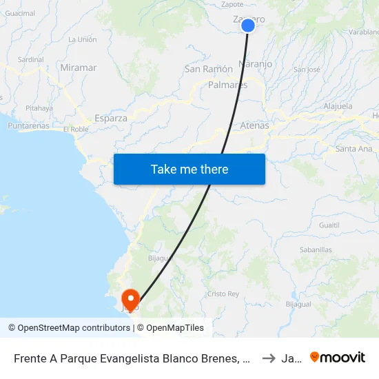 Frente A Parque Evangelista Blanco Brenes, Zarcero to Jacó map