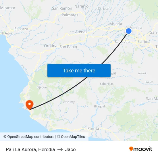 Palí La Aurora, Heredia to Jacó map
