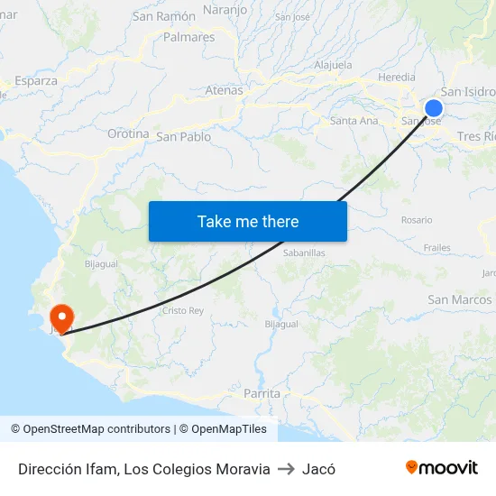 Dirección Ifam, Los Colegios Moravia to Jacó map
