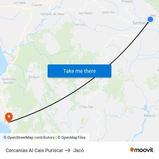 Cercanías Al Cais Puriscal to Jacó map
