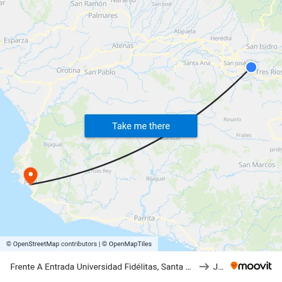 Frente A Entrada Universidad Fidélitas, Santa Marta Montes De Oca to Jacó map